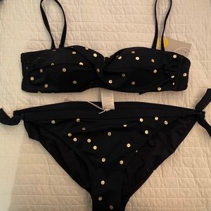 Boden Bikini Bottoms NWT Navy with Gold Polka Dots